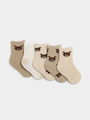 Jet Baby Stone 5 Pack Bear Faces Jacquard Socks