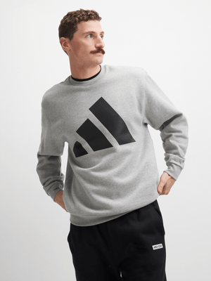 adidas Mens Essential Big Logo Fleece Grey Heather Sweatshirt