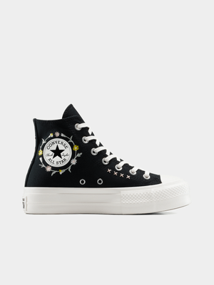 Converse Womens Chuck Taylor All Star Lift Embroidery Floral Black/Egret/Fade Platform Sneakers