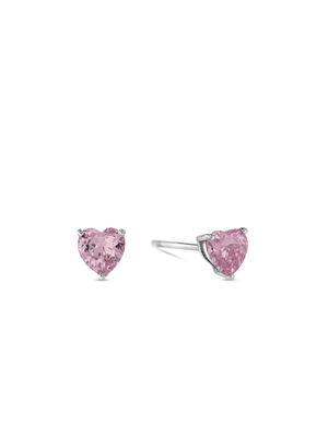 Sterling Silver Pink Cubic Zirconia Heart Stud Earrings
