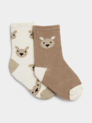 Jet Baby Stone 2 Pack Bear Face Jacquard Socks