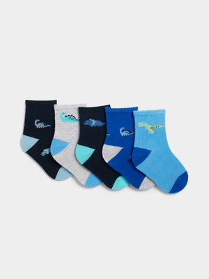 Jet Infant Boys Blue 5 Pack Dino's Jacquard Socks