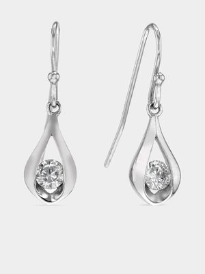 Sterling Silver Cubic Zirconia Solitaire Teardrop Earrings