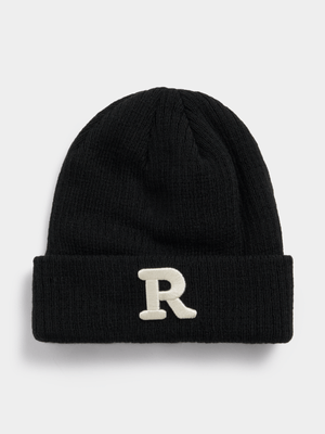 Jet Teen Boys Black Letter Ribbed Beanie