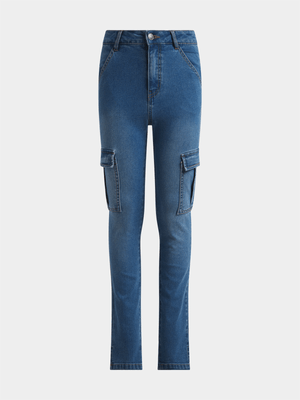 Jet Older Girls Blue Cargo Jeans