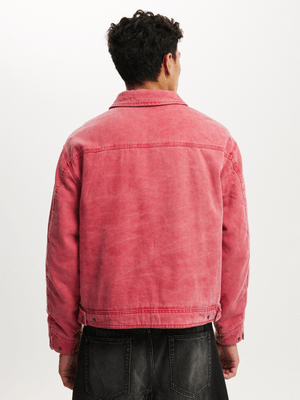 Men's Cotton On Red Cropped Canvas Harrington Jacket