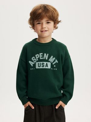 Cotton On Kids Boy Green Blake Knit Crew Jumper