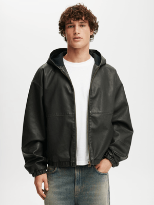 Men's Cotton On Black Cropped Hooded Bomber Jacket