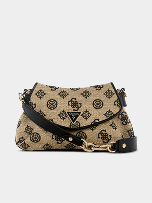 Women's Guess Black Beyza Flap Shoulder Bag