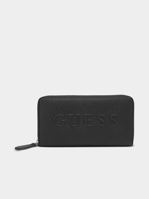 Women's Guess Black Haddington Slg Zip Around Handbag