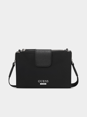 Women's Guess Black Madix Crossbody Top Zip Handbag