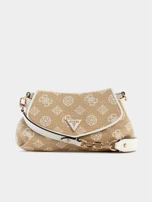 Women's Guess White Beyza Flap Shoulder Bag