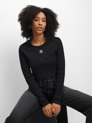 adidas Originals Women's Essentials Black Long-Sleeve Crop Top