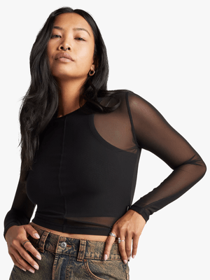 Converse Women's Black Sheer Mesh Top