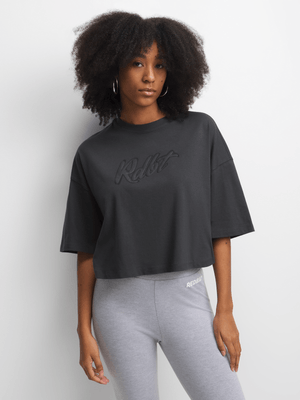 Redbat Classics Women's Charcoal Boxy Graphic Cropped Top