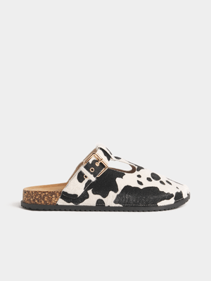The FIX Women's White Cow Print Mules
