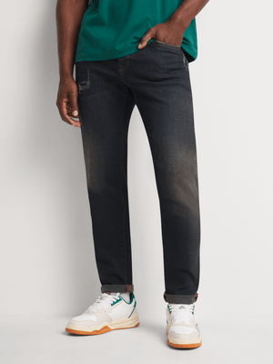 Men's Union-DNM Ripped Blue Black Tapered Jeans
