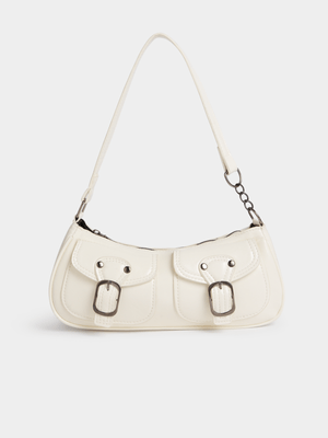 The FIX Women's White Double Pocket Shoulder Bag