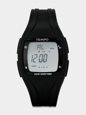 Tempo Rectangle Digital Black Silicone Watch