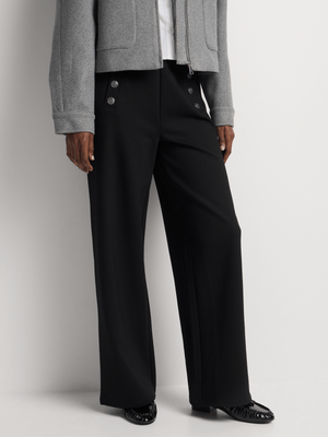 High Waist Button Detail Wide Leg Pants