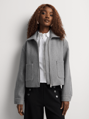 Cropped Zip Melton Shacket