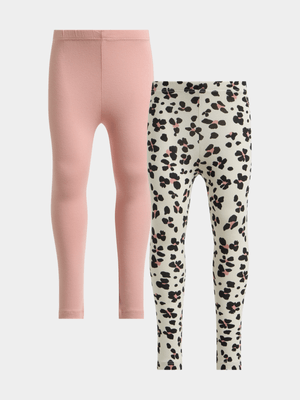 Exact Older Girl's Pink & Animal 2-Pack Leggings