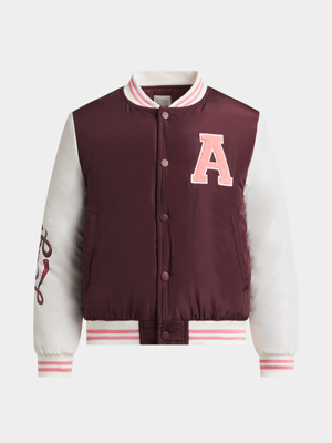Exact Older Girl's Burgundy Varsity Bomber Jacket