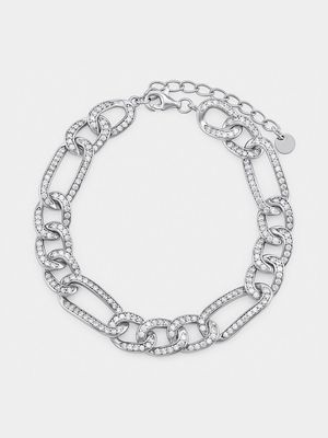Sterling Silver Cubic Zirconia Figaro Bracelet