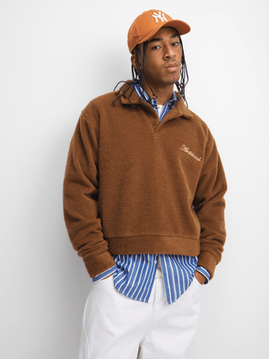The FIX Men's Brown Teddy Fur Rugby Sweat Shirt