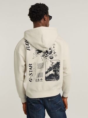 G-Star Men's Poster Back Print Zip Whitebait Hoody