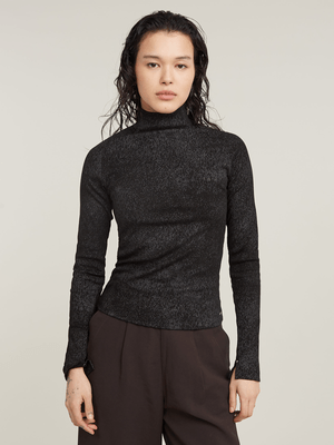 G-Star Women's Coated Slim Rib Mock Black Top
