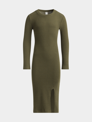 Jet Teen Girls Green Rib Slit Maxi Dress