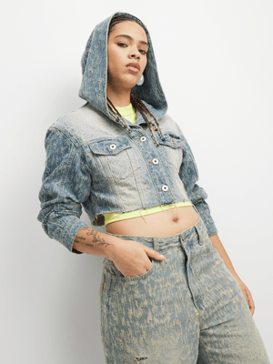 Redbat Women's Medium Wash Tint Cropped Denim Jacket