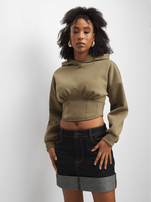 The FIX Women's Brown Cropped Corset Hoodie