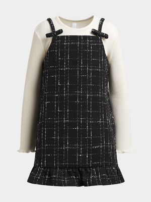 Exact Older Girl's Black & White Pinafore & T-Shirt Set
