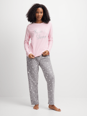 Jet Women's Pink & Grey Rise  Pyjama Set