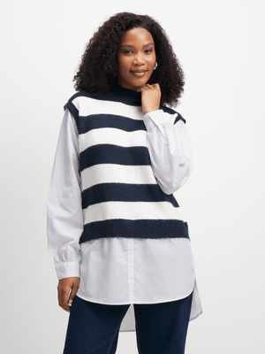 Jet Women's Navy & White Highneck Shirt Twofer