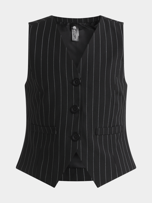 Jet Teen Girls Black Pinstripe Waistcoat