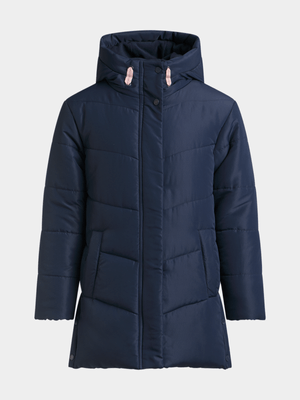 Exact Older Girl's Navy Long Puffer Jacket