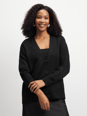 Jet Women's Black Textured V Neck Boxy Cardigan