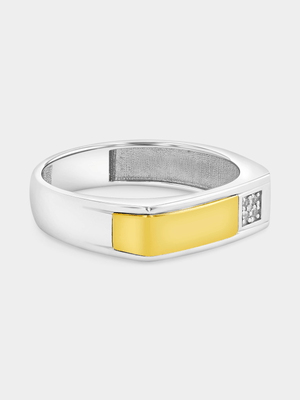 Yellow Gold & Sterling Silver Diamond Square Flat Top Ring