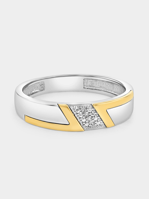 Yellow Gold & Sterling Silver Diamond Diagonal Lightning Ring
