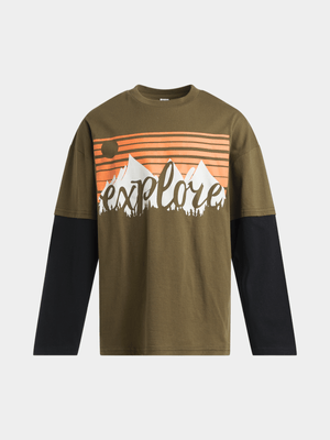 Jet Younger Boys Fatigue/Black Explore Twofer Tshirt