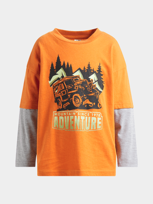 Jet Younger Boys Grey/Rust Adventure Twofer T-Shirt
