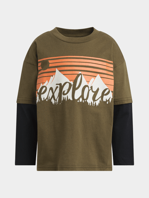 Jet Older Boys Fatigue/Black Explore Twofer T-Shirt