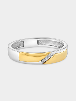 Yellow Gold & Sterling Silver Diamond Diagonal Geometric Ring