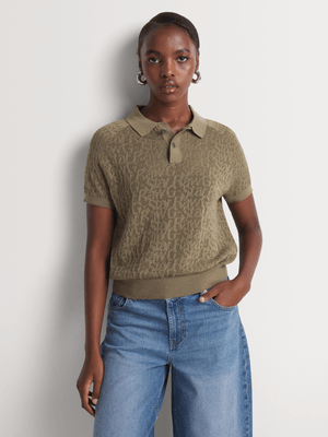G-Star Women's Pointelle Lightweight Green Knitted Polo