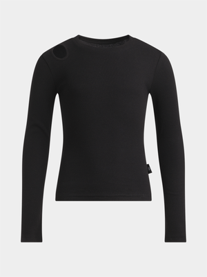 TS Girls Long Sleeve Ribbed Black Tee