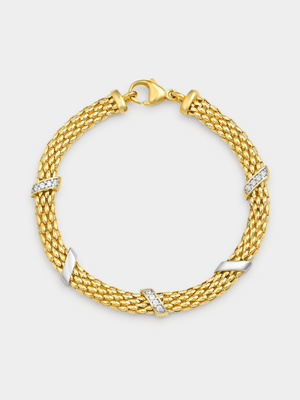 Yellow Gold Vermeil Cubic Zirconia Diagonal Popcorn Bracelet