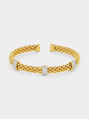 Yellow Gold Vermeil Cubic Zirconia Mesh Bangle